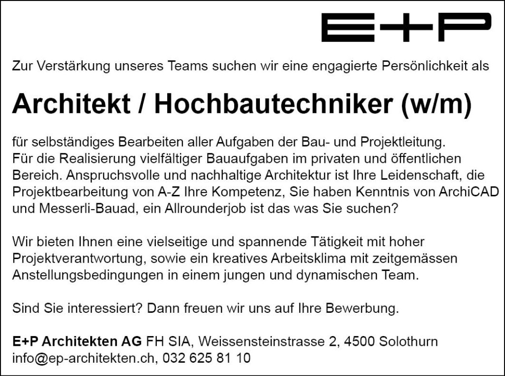 Stelleninserat E+P Architekten